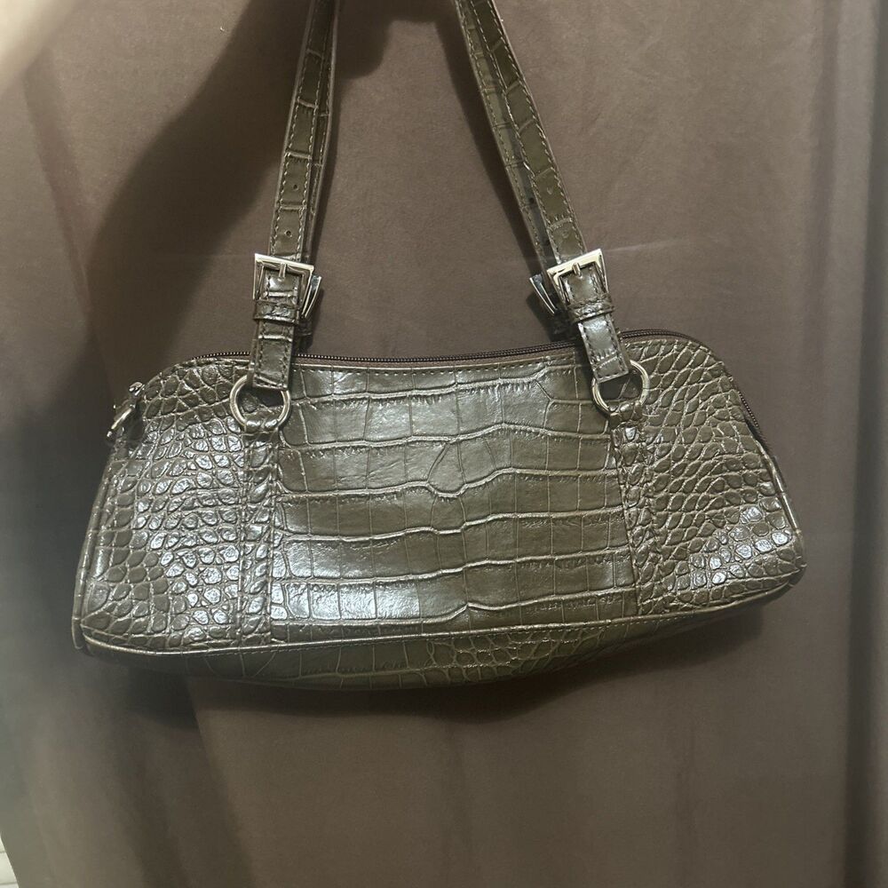 Bisou Bisou Faux Leather Croc Shoulder Bag Handbag Purse Y2K Baguette Brown